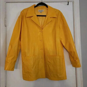 Vintage 90s Karen Kane Yellow Vinyl Rain Coat Size Small